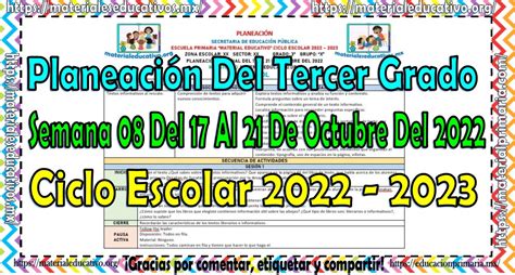 Planeación del tercer grado de primaria de la semana 08 del 17 al 21 de