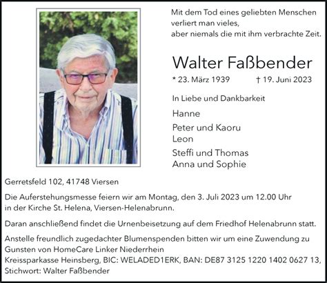 Alle Traueranzeigen für Walter Faßbender trauer rp online de