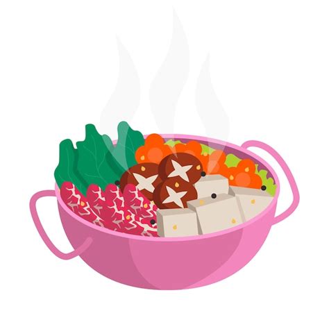 Premium Vector Hot Pot Or Shabu Shabu Vegetables Meat Herbs Tofu Black Pepper Sesame And Hot Broth