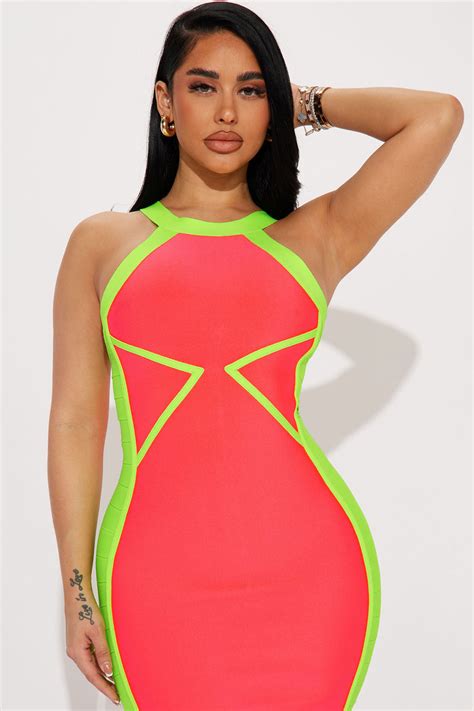 Bentley Bandage Midi Dress Neon Pink Fashion Nova Dresses