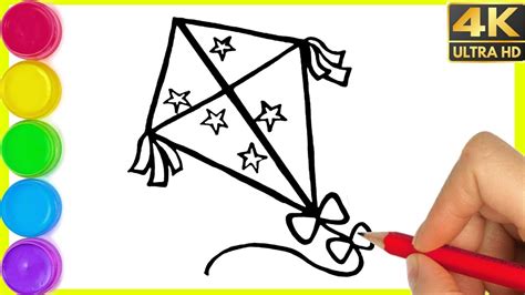 How to draw Flying kite drawing easy step by step || Kite drawing easy with Colour for beginners ...