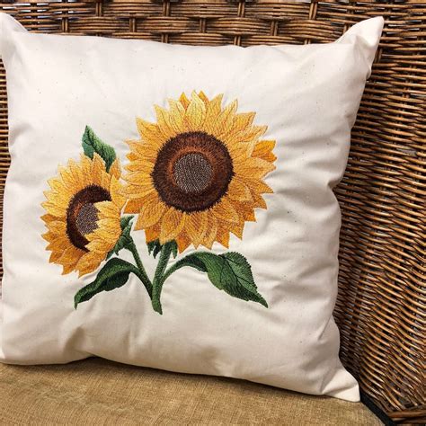 Sunflower Bouquet Embroidered Pillow Hand Embroidery Flowers Hand