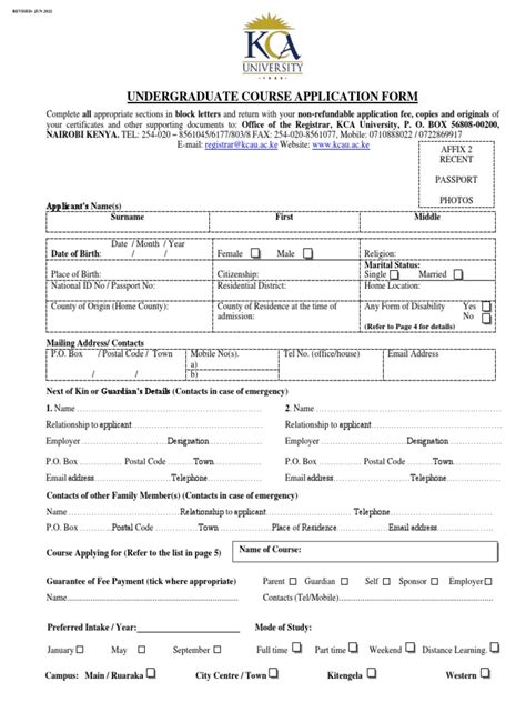 Undergraduate Application Form Revised Pdf Bachelors Degree