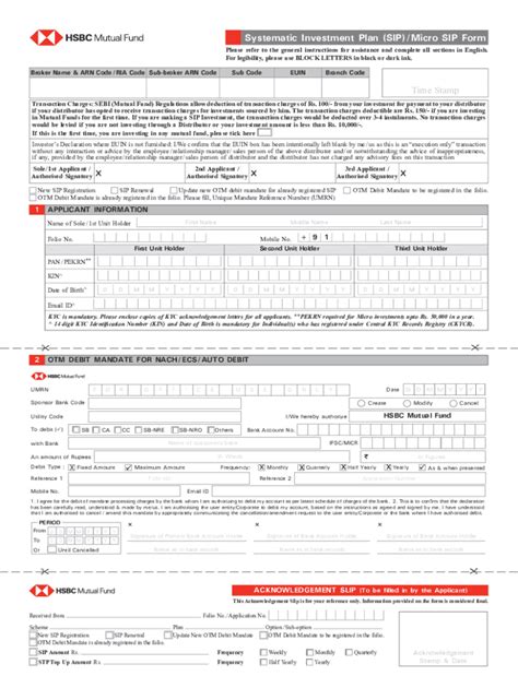 Fillable Online Hsbc Systematic Investment Plan Sip Micro Sip Form