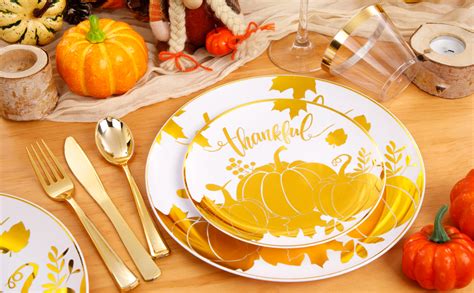 Amazon Pulote Pcs Thanksgiving Plastic Plates Gold