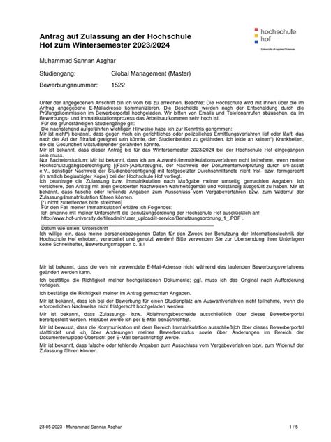 Antrag Auf Zulassung Pdf