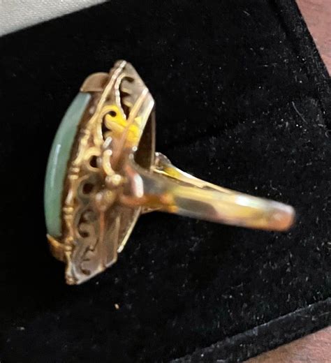 Antique Vintage Circa S Gold Marquis Jade Ring B Gem