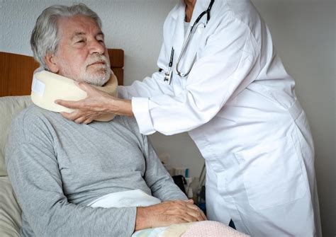 Premium Photo Senior Bearded Man In Pain Wearing A Cervical Collar