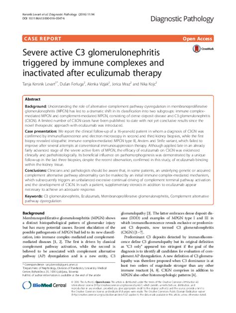 Pdf Severe Active C3 Glomerulonephritis Triggered By Immune Complexes