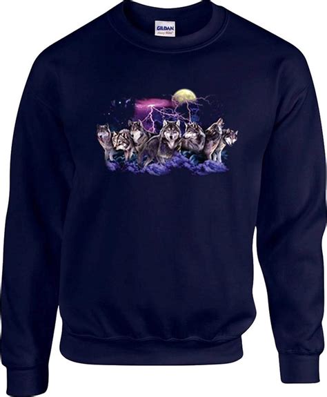 Wolf Pack Lightning Night Hunt Moon Wolves Crewneck Sweatshirt Ebay