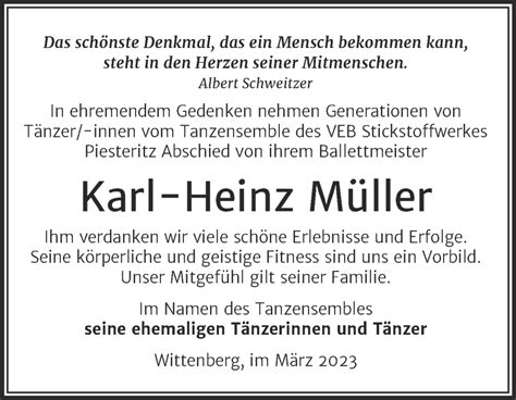 Traueranzeigen Von Karl Heinz M Ller Abschied Nehmen De