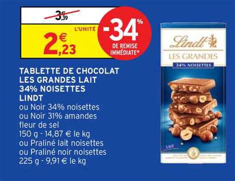 Promo Tablette De Chocolat Les Grandes Lait Noisettes Lindt Chez