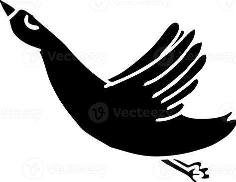 Line Drawing Cartoon Flying Duck Solid Black Icon 45456909 Png