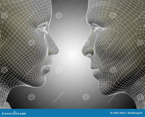 3d Illustration Wireframe Or Mesh Human Male And Female Head Stock