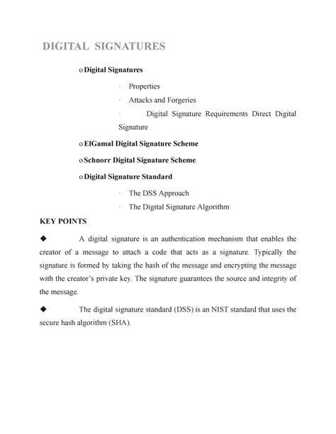 Unit 7 Cryptography And Network Security Digital Signatures O Digital Signatures