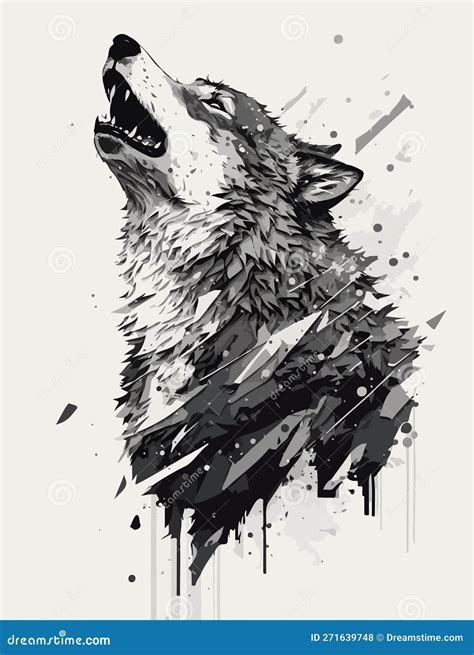 The Wolf Howls Sketchy Graphical Color Portrait Of A Wolf Head On A