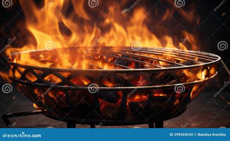 Barbecue Grill With Fire Flames Empty Fire Grid Stock Illustration