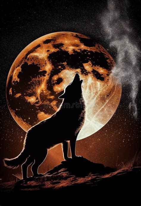 Wolf Howling At The Moon AI Generated Stock Image Image Of Majestic