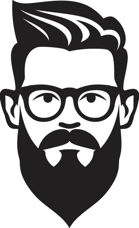 Artistic Whiskers Hipster Man Face Cartoon In Black Retro Chic Cartoon