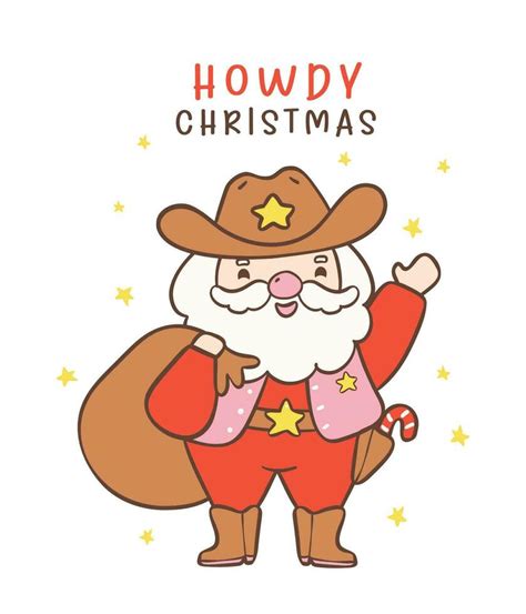 Cute Cowboy Santa Claus Christmas with sack cartoon hand drawing 33529715 Vector Art at Vecteezy