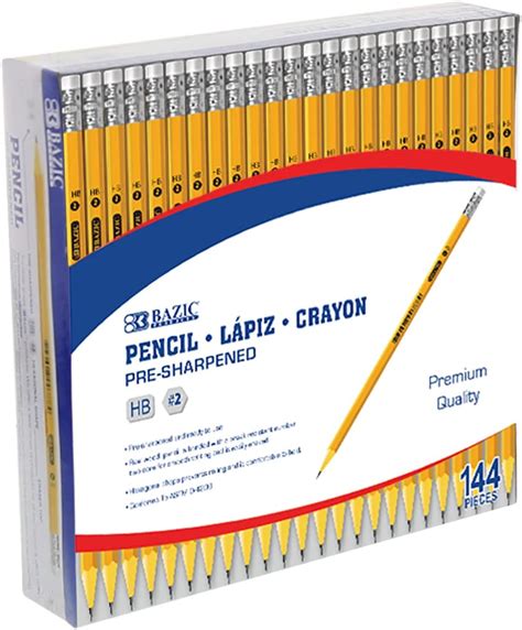 Bazic Pencil Wood Pre Sharpened Pencil 2 Hb Latex Free Eraser Yellow Pre