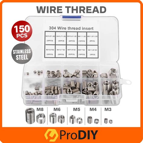 PRODIY 150PCS Wire Thread Insert Thread Repair Kit Threaded Insert