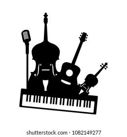 Musical Instruments Decorative Icons Silhouette Black Stock Vector