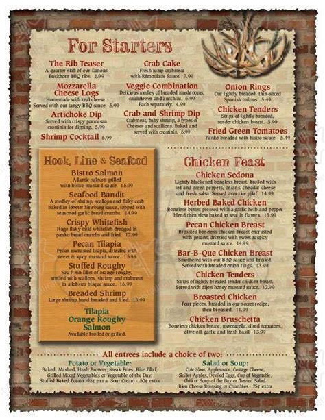 Menu at Buckhorn Tavern steakhouse, Dayton