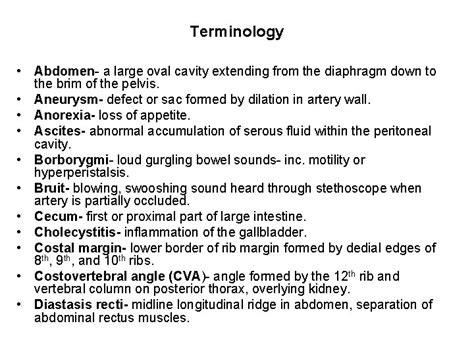 NUR 103 Health Assessment The Abdomen Objectives Define