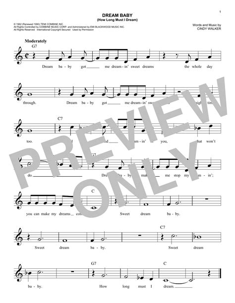 Dream Baby How Long Must I Dream By Roy Orbison Sheet Music For Easy