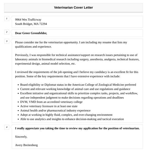 Veterinarian Cover Letter Velvet Jobs