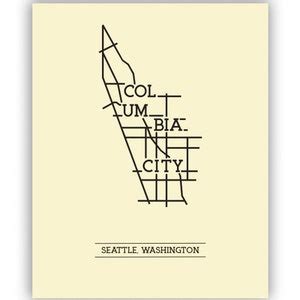 Columbia City Seattle Washington Neighborhood Map 8x10 Wall - Etsy