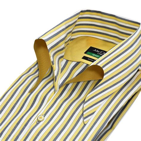 Yellow Multi Stripes High Open Button Down Collar Shirt John Clothier