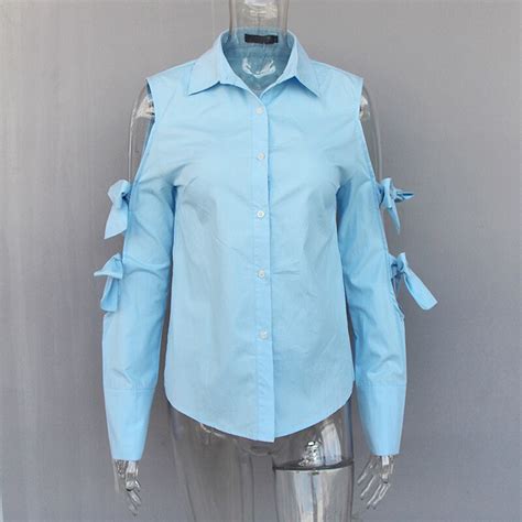 Chicever Blauw Shirts Voor Vrouwen Revers Lange Mo Grandado