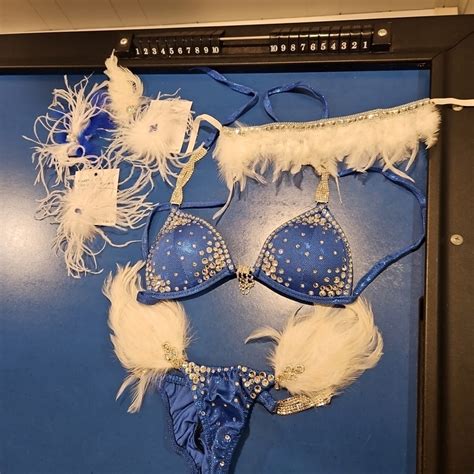 Blue And White Feathered Bikini Set Gem
