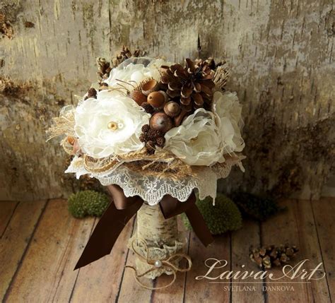 Rustic Wedding Flowers Bouquet Pine Cones Wedding Bouquet Burlap