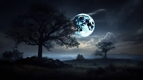 Dark Forest Scene With A Blue Moon And Trees Background, Moon Night Picture, Moon, Night ...