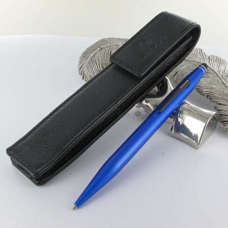 Coffret Stylo Bille Et Stylet Cross Tech Bleu Etui Cuir Noir