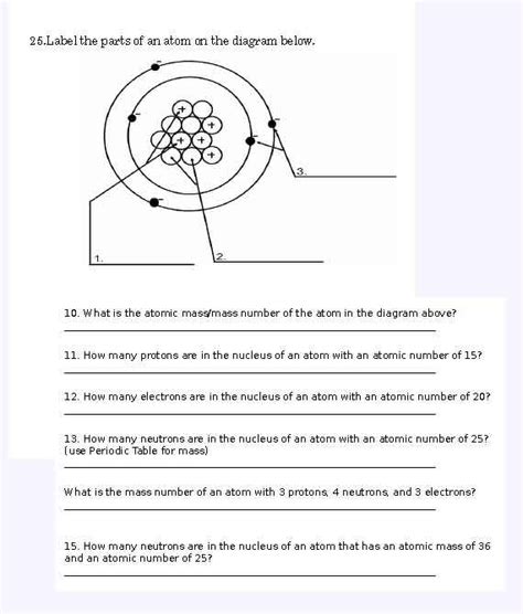 Atomic Structure Worksheet Answer Key Label The Parts Of An Atom On The