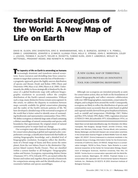 Terrestrial Ecoregions Of The World A New Map Of Life On Earth