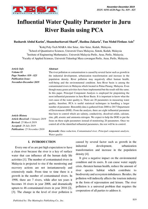 Pdf Influential Water Quality Parameter In Juru River Basin Using Pca