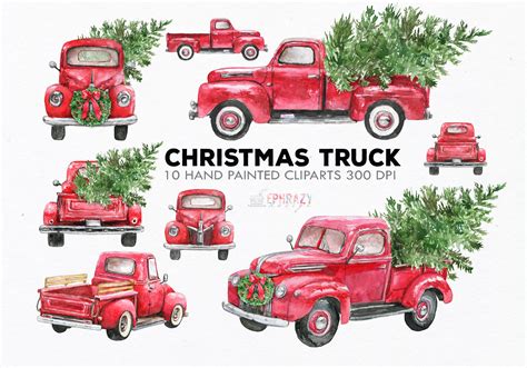 Christmas truck clipart | Photoshop Graphics ~ Creative Market