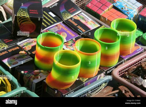 Beautiful Display Of Multi Coloured Plastic Magic Springs Stock Photo