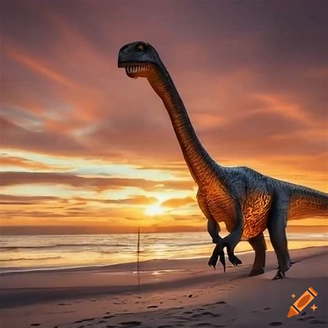 Sunset Beach Scene With Dinosaurs On Craiyon