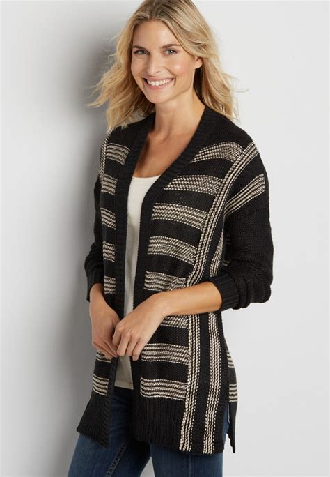 Thick Knit Cardigan With Oatmeal Stripes Maurices