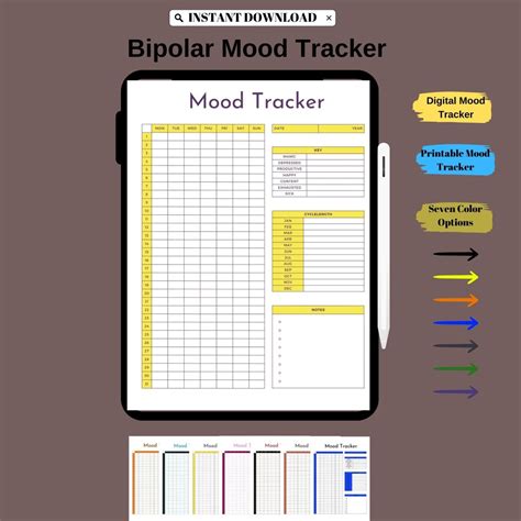 Printable Bipolar Mood Tracker Monthly Bipolar Mood Tracker Planner Adhd Minimalist Printable