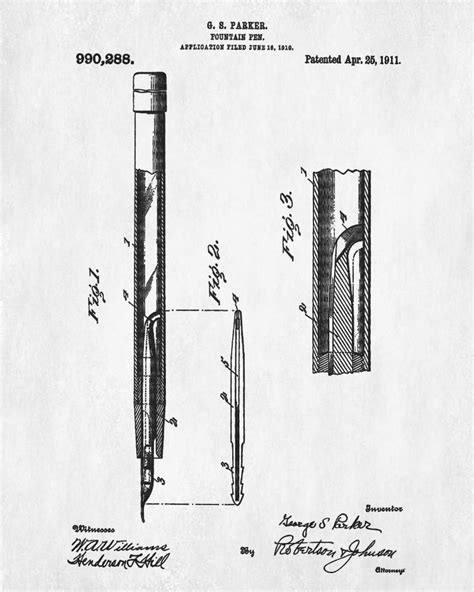 Fountain Pen Patent Print Office Study Blueprint Poster Patent Prints