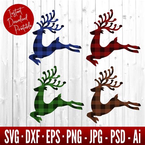 Buffalo Plaid Reindeer Svg Bundle Plaid Reindeer Svg Plaid Etsy