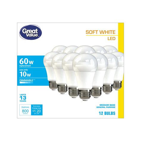 Great Value A19 Frosted Indoor General Purpose LED Light Bulb 60W