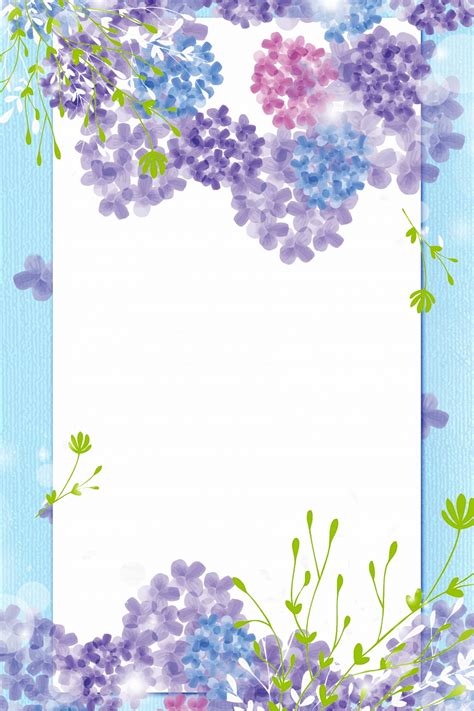 Blue Background Hydrangea Border, Fresh, Viburnum, Illustration ...